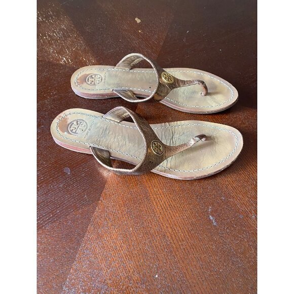 Tory Burch Women's Gold Thora Thong Flat Casual Sandals - 6 1/2 M - Picture 5 of 13